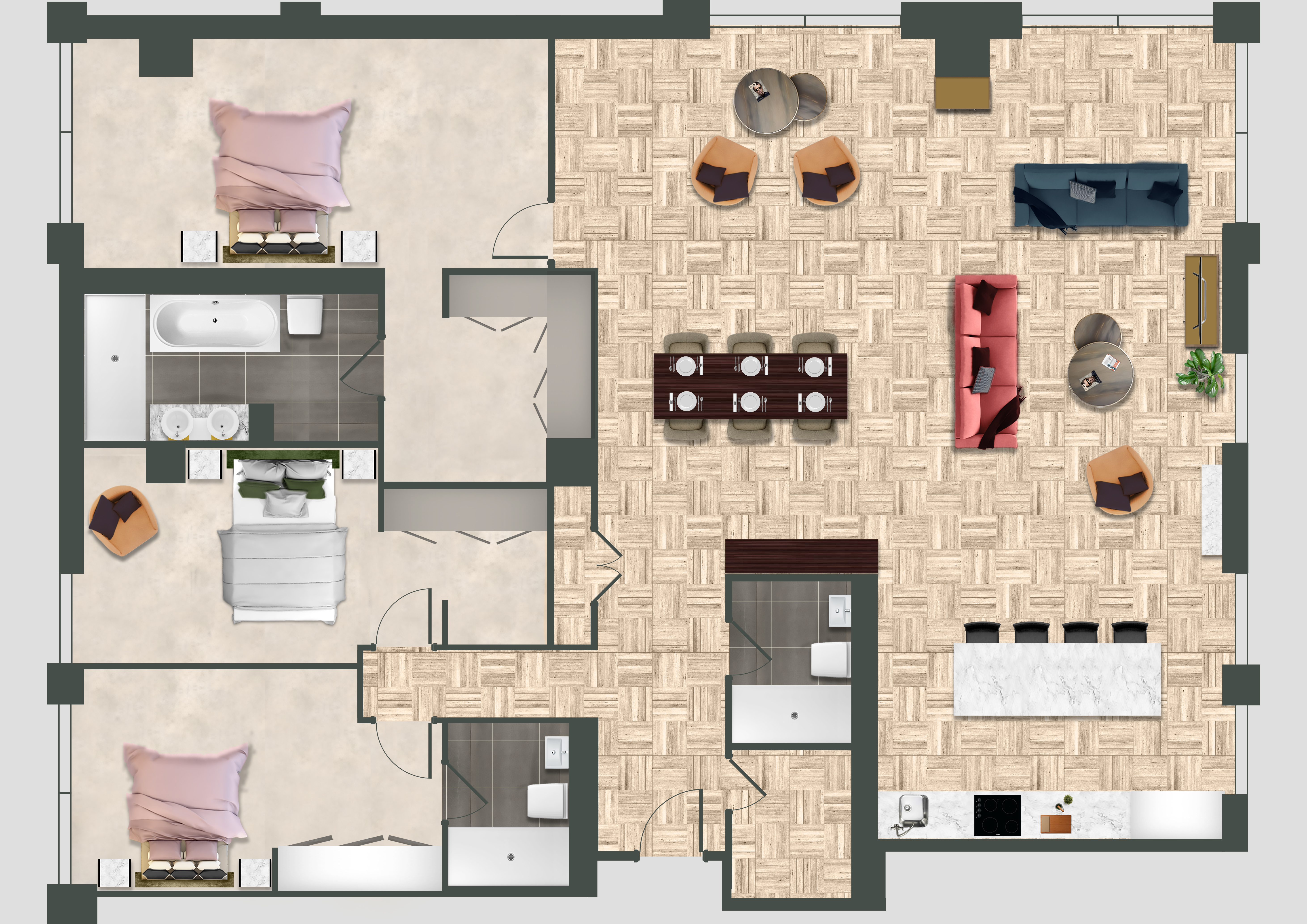 two bedroom apartment floorplan