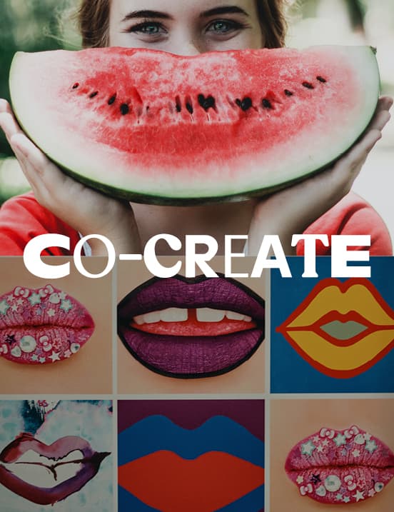 girl holding a slice of watermelon, co-create overlayed